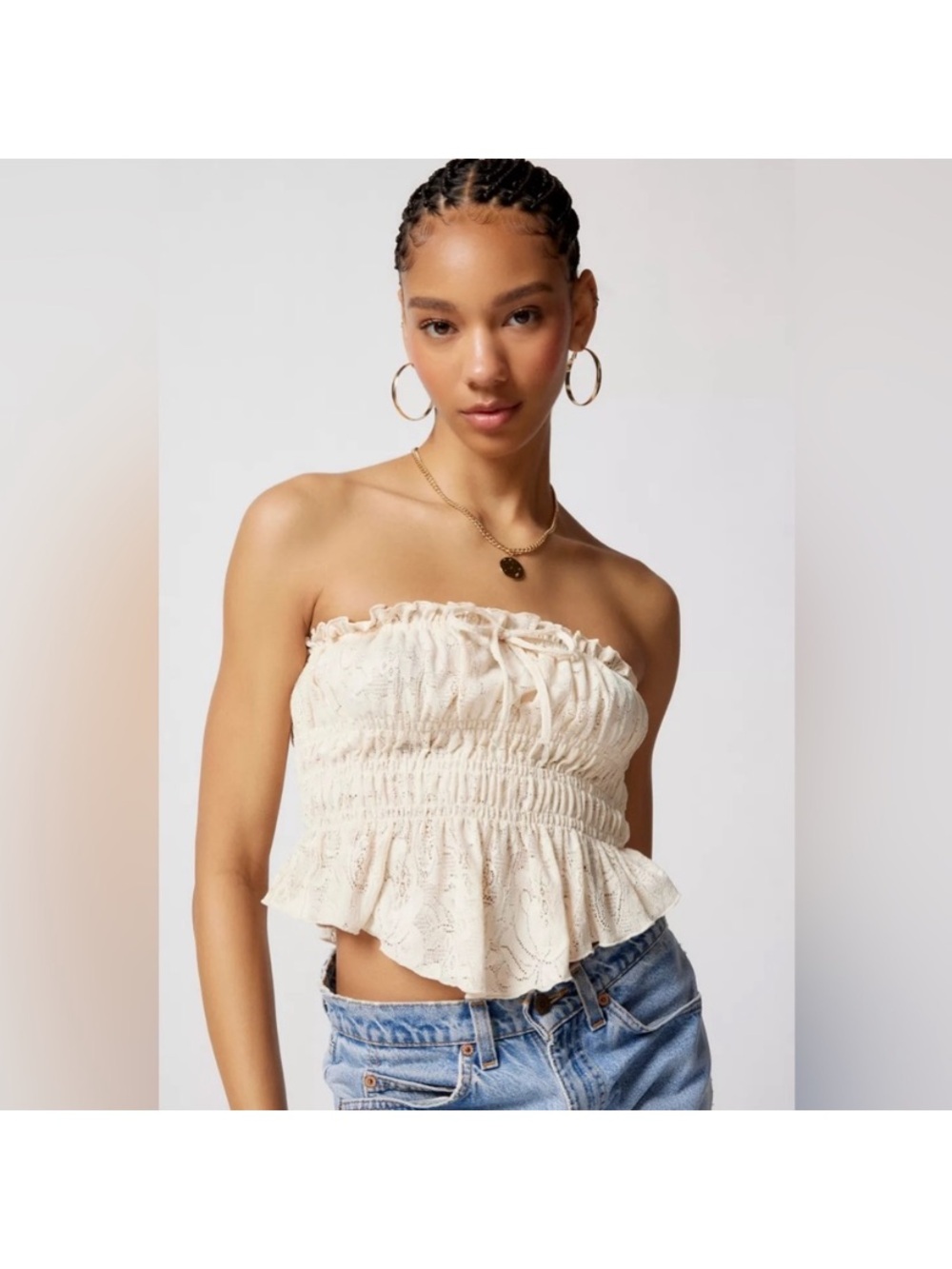 Urban Outfitters Out From Under Smock Ruched Crop Ruffle Amie Top small